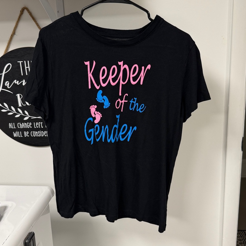 Black Graphic Tee with Pink and Blue Text
